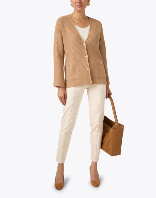 Elegant Ecru Pull - On Slim Ankle - Length Pants for Modern Women