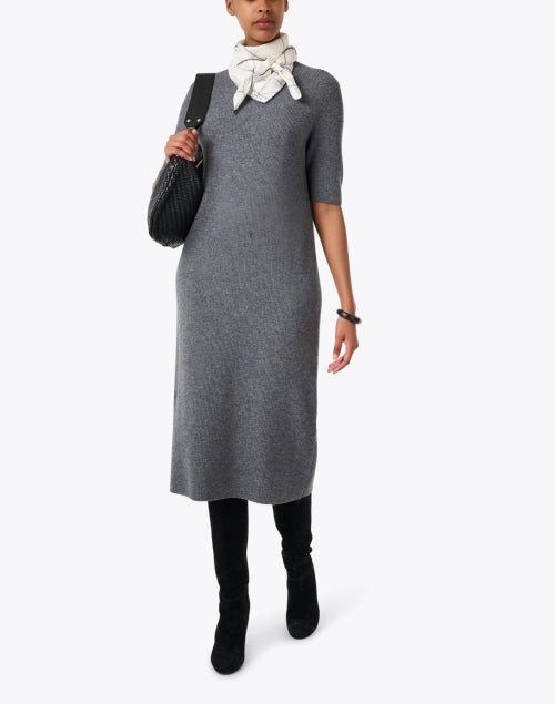 Stylish Steel Grey Wool - Cashmere Blend Midi Knit Dress