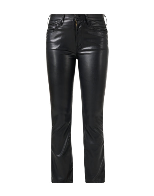 Stylish Mid - rise Black Faux Leather Straight - leg Insider Pant