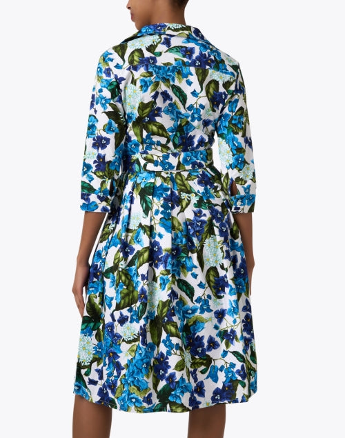 Stylish Audrey Blue and White Printed Cotton Stretch Shirt Dress