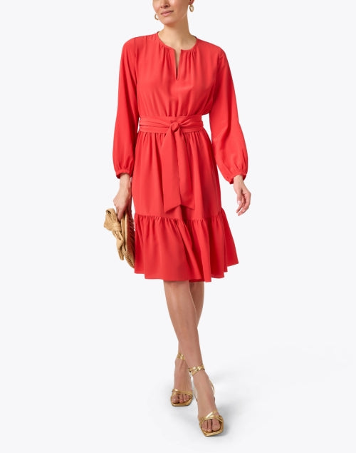 Exquisite Coral Print Silk Women's Dress by Pauline