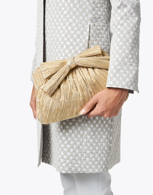 Rayne Gold Metallic Pleated Lame Evening Bow Clutch Bag