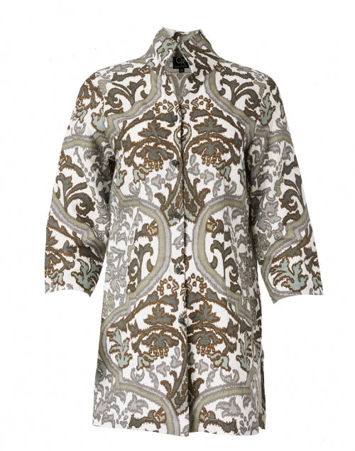 Stylish Rita Taupe Verona Linen Printed Straight - Fit Jacket