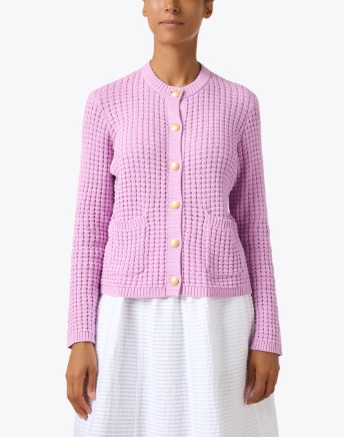 Pink Freesia-Colored Cotton Knit Cardigan for Everyday Wear
