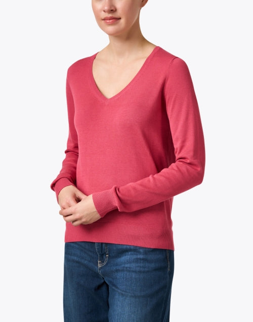 Strawberry Pink Women's Cotton Blend Relaxed V-Neck Sweater