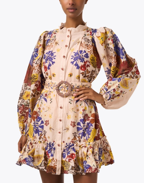 Stylish Pink Dress with Multi - Floral Print and Feminine Details