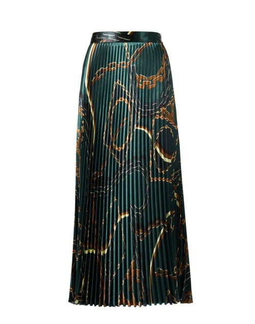 Marc Cain's Effortless Green Satin Print Accordion-Pleated A-Line Skirt