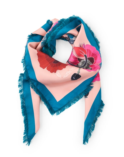 Franco Ferrari Reversible Silk Scarf in Playful Pink and Blue Floral Design