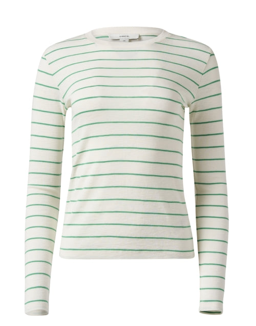 Elegant Ivory and Green Striped Women's Long Sleeve Top for Versatile Layering