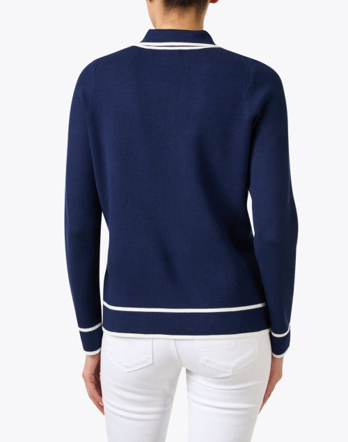 Navy and White Knitted Cardigan-style Jacket for Comfortable Wear