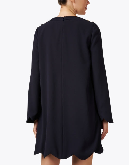 Ruodana Feminine Navy Shift Dress with Scalloped Details