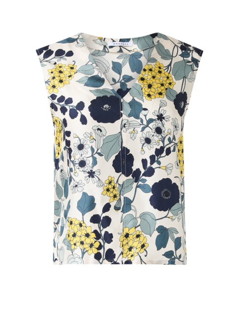 Elegant Lightweight Blue Silk Top with Floral Block Print