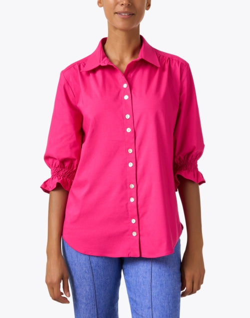 Stylish Fuchsia Sirena Button - Front Blouse with Smocked Cuffs