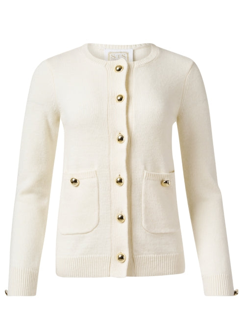 Timeless Ivory Lambswool Blend Classic Cardigan for Elegant Looks