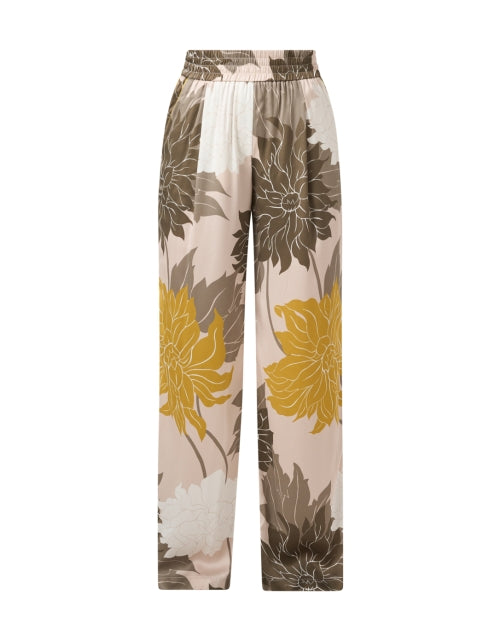 Elegant Stretch Silk Wide Leg Neutral Floral Print Pants