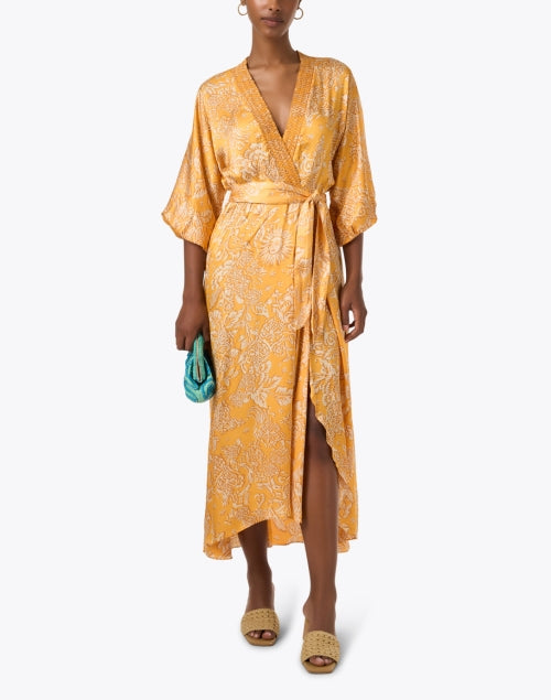 Stylish Celie Yellow Floral Print Wrap Women's Summer Dress