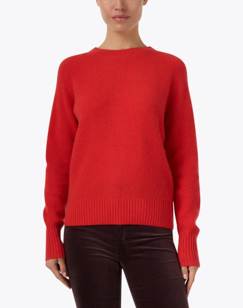 Luxurious Carmine Red Cashmere Waffle Knit Sweater for Versatile Styling