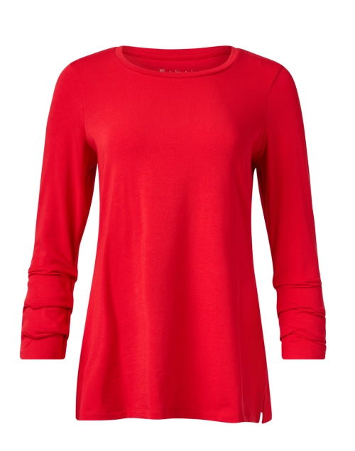 Stunning Red Pima Cotton Women's Ruched Sleeve T-Shirt - A Fashionable Wardrobe Essential