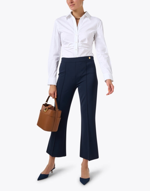 Savile Crisp Stretch Cotton White Ruched Button - Down Shirt