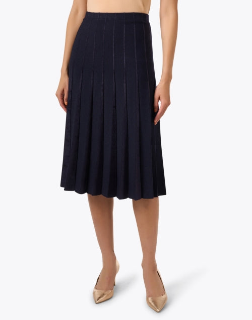 Stylish Blue Pleated Mid - length Knit Women's Skirt