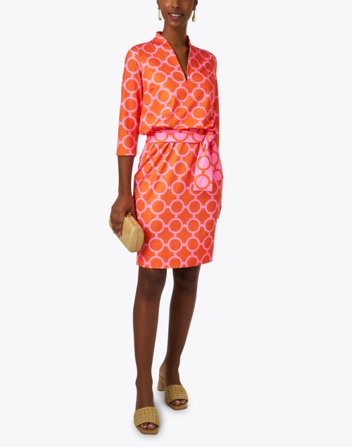 Comfortable Pink and Orange Printed Jersey Cotton Dress for Resort