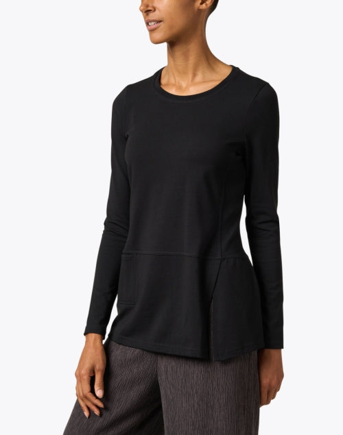 Elegant Black Long Sleeve Pima Cotton Tunic with Stitch Detailing