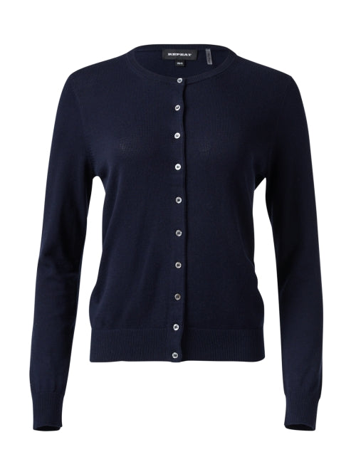 Stylish Navy Cotton - Blend Classic Cardigan for Modern Wardrobe