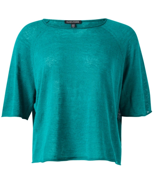 Esmeralda Relaxed-Fit Teal Linen-Cotton Blend Women's Top