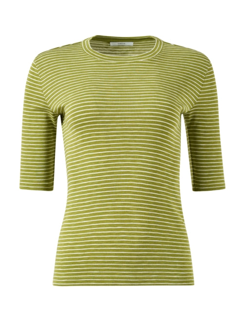 Stylish Green Striped Cotton Blend Knit Top for Fashionable Looks