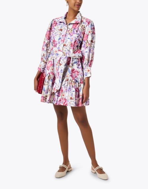 Stylish Emi Cotton Poplin Shirt Dress with Multi - Floral Print