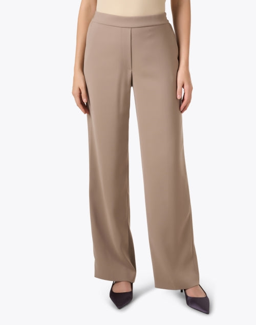 Stylish Taupe Stretch Wide Leg Pants with Elastic Waistband