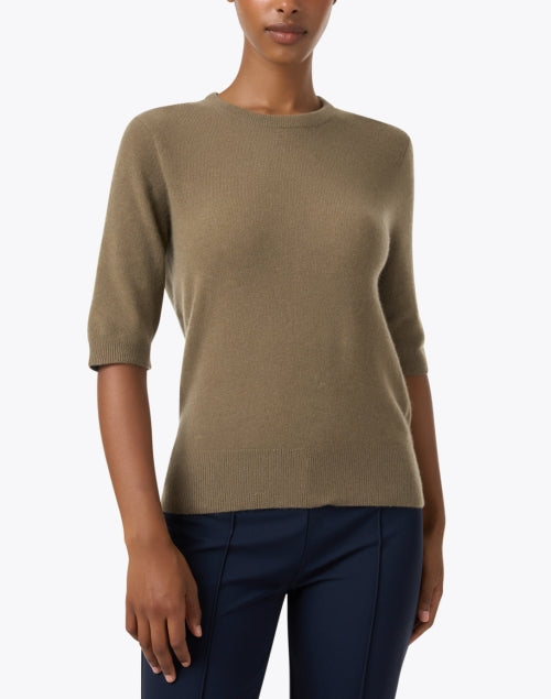 Ladies' Short-Sleeved Green Cashmere Knit Sweater