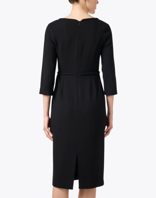Stylish Thelma Black Wool Crepe Midi Dress with Bow Detail