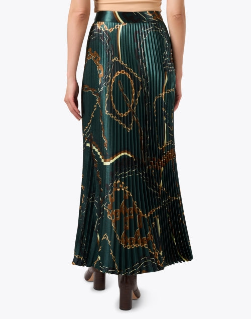 Marc Cain's Effortless Green Satin Print Accordion-Pleated A-Line Skirt