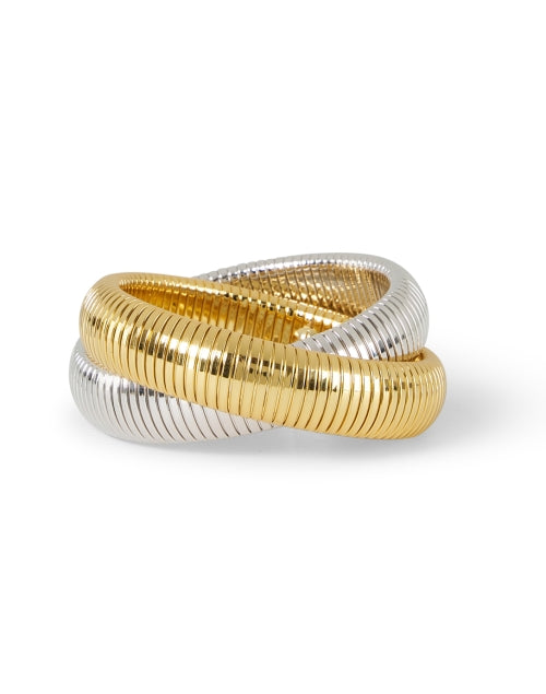 Exquisite Double Gold and Rhodium Cobra Bracelet for Everyday Elegance