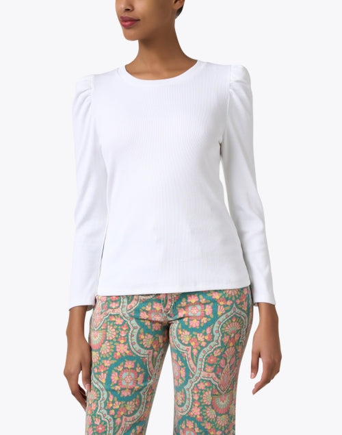 Britney White Women's Cotton Top with Long Puffy Sleeves