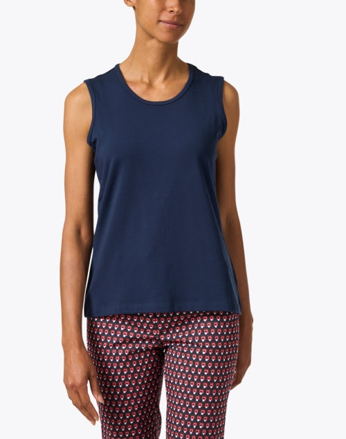 Soft Navy Pima Cotton Relaxed Scoop Neck Tank Top for Layering