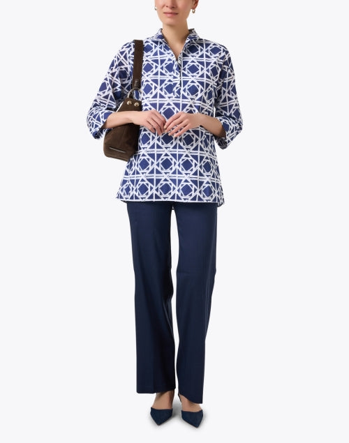 Navy Intricate Rattan Print Women's Cricket Top by Jude Connally