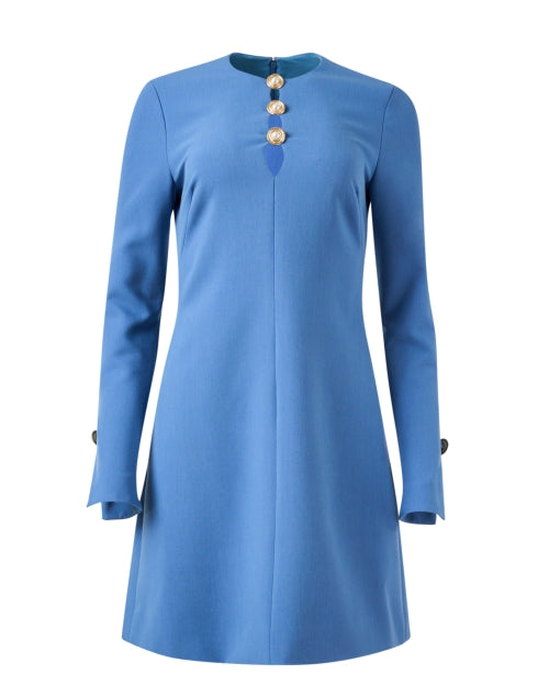 Stylish Blue Button-Detailed Twill Mini A-Line Dress for Women