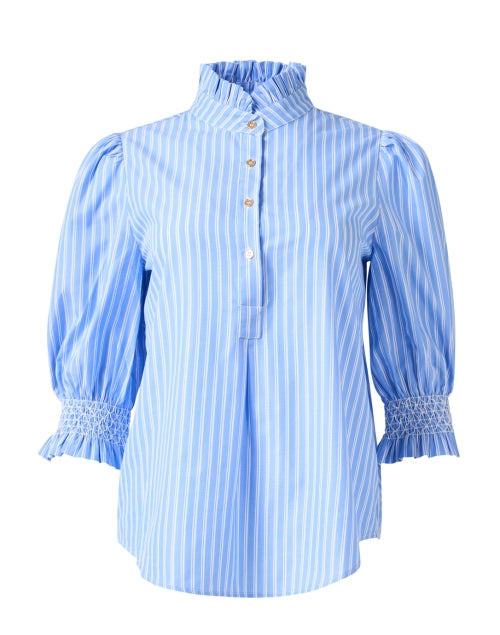Percy Cotton Top with Blue and White Stripes - Ideal Coastal-Inspired Women's Fashion Piece