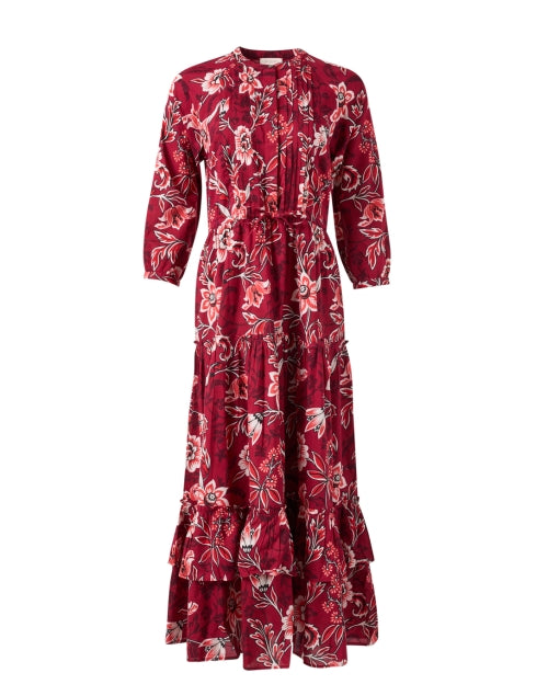 Bazaar Women's Red Printed 100% Cotton Maxi Dress for Vacation
