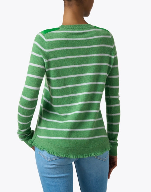 Lightweight Green Striped Crew Neck Cashmere Sweater for Spring and Summer