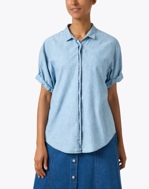 Stylish 100% Cotton Channing Chambray Shirt with Short Rolled Sleeves