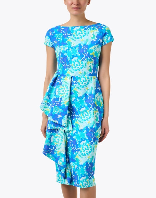 Stylish Marianella Blue Print Stretch Jersey Midi Dress