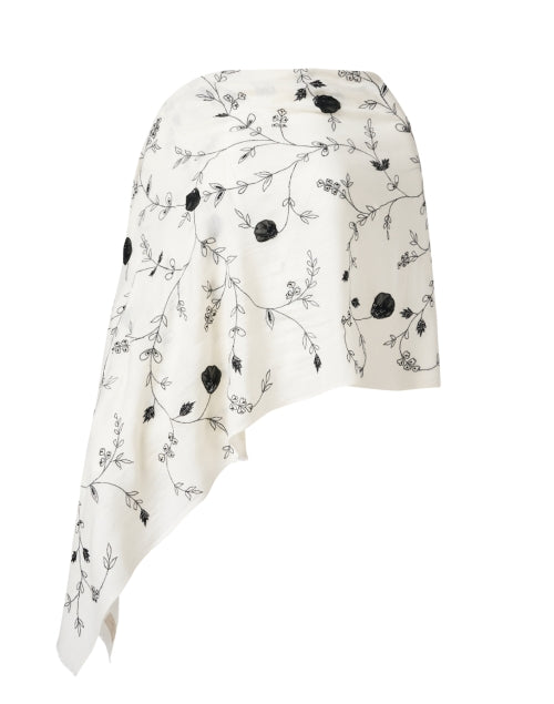 Exquisite Hand-embroidered Ivory Merino Wool Scarf from India