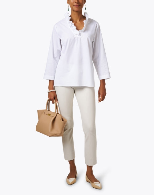 Helena Women's White Cotton Blend Stretch Casual Top for Workweek