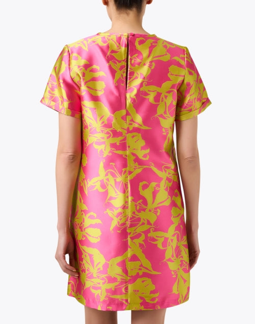 Finley's Shawn Pink and Green Jacquard Satin Women's Shift Dress for All-Day Wear