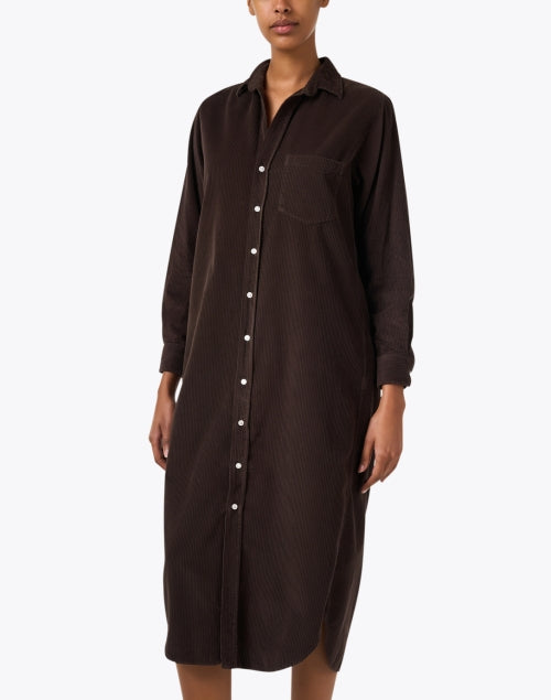 Stylish Espresso Brown Soft Cotton Corduroy Shirt Dress