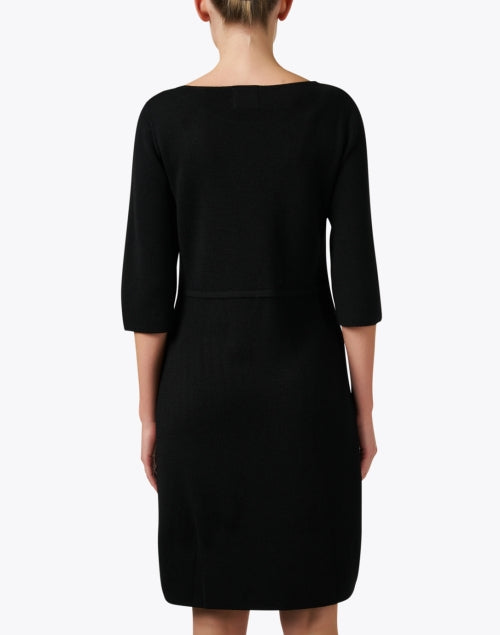 Stylish Black 100% Wool Sheath Dress with Patch Pockets and Round Neck