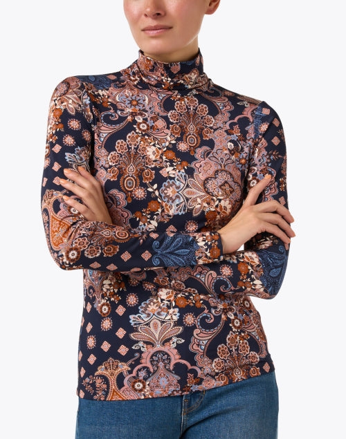 Piper Multicolored Printed Slim - Stretch Women's Turtleneck Top